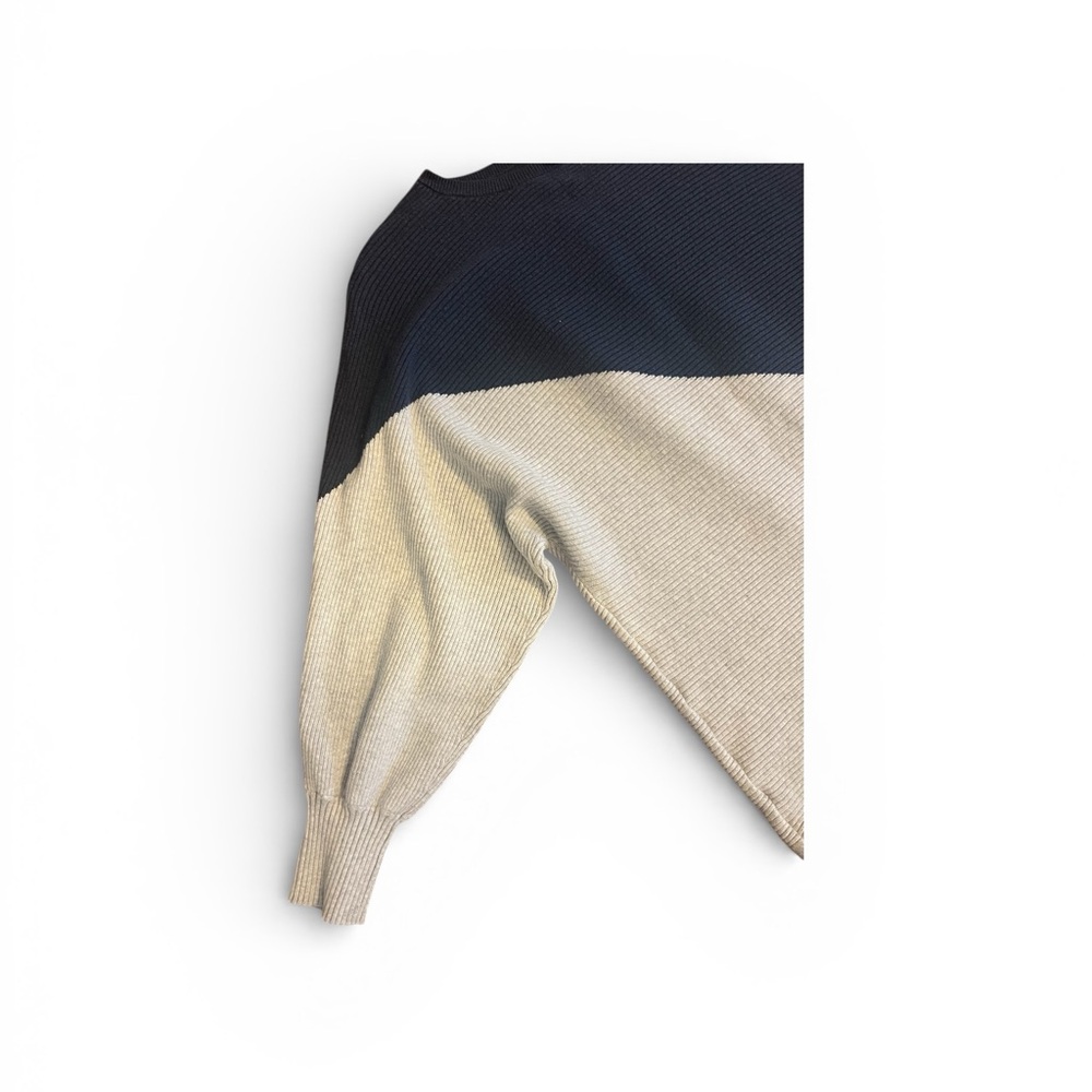 Vince Camuto Navy Beige Colorblock Ribbed Dolman Sleeve Knit Sweater Women Small - Picture 3 of 5